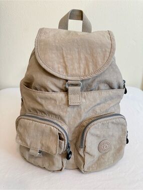 Kipling Firefly Backpack Golden Tan Beige Medium Backpack Clean No Monkey Charm